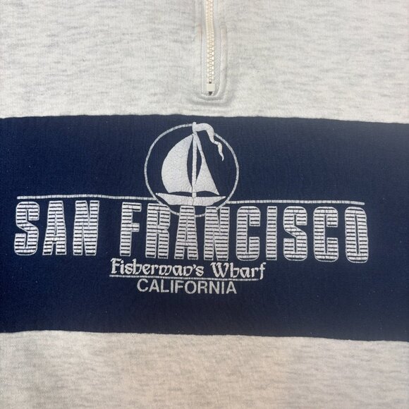 Vintage San Francisco Pullover Fleece Sweater Medium Quater Zip Lightweight 90s - Picture 2 of 11
